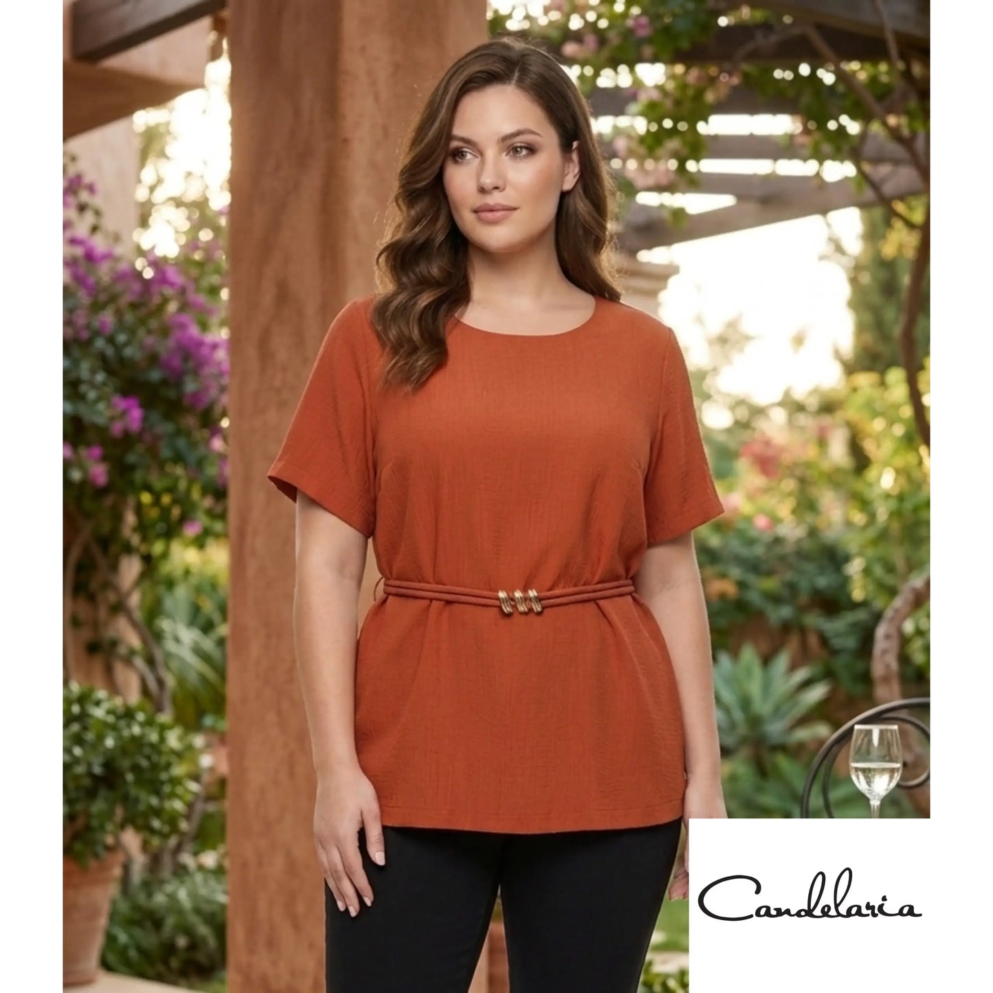 Blusa con cinturón delgado plus - Ref: 1148482-100