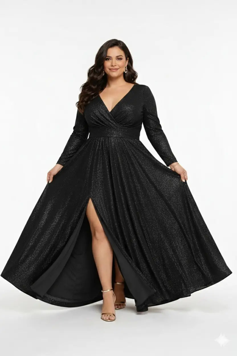 Vestido glam largo plus diseño femenino