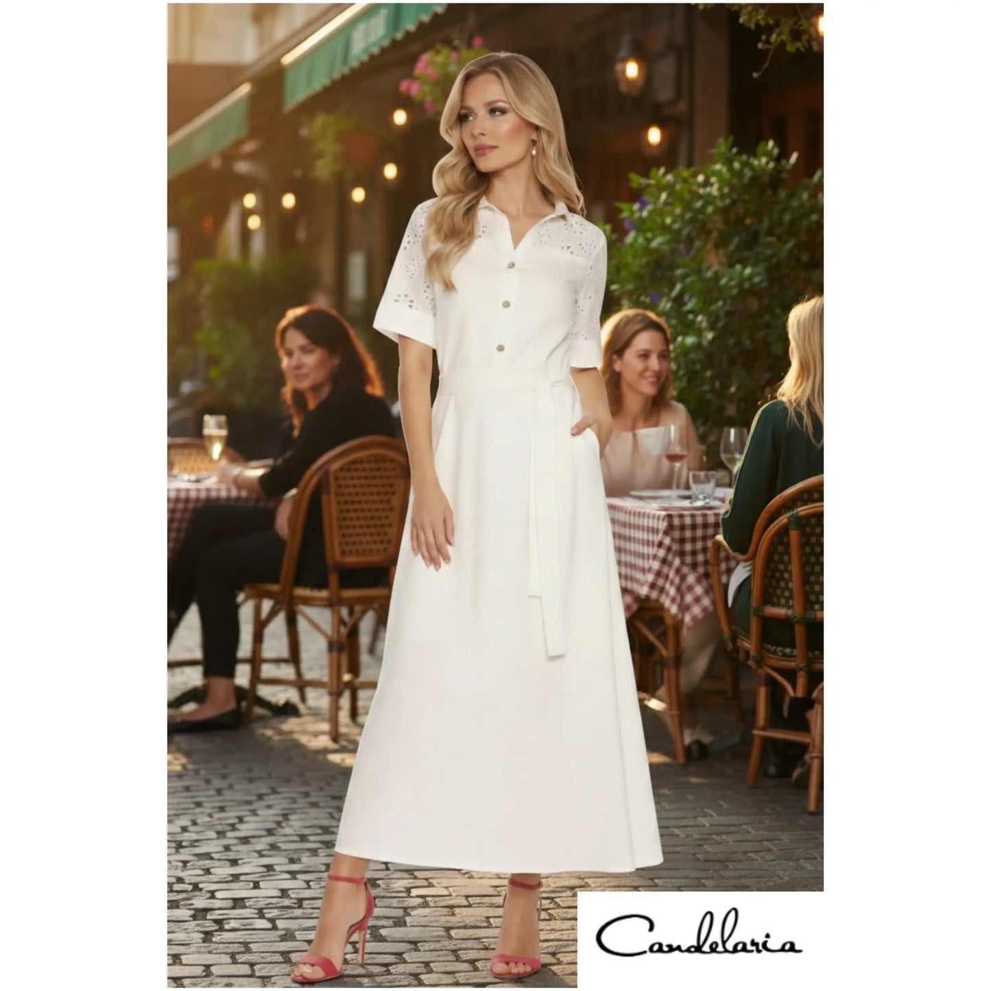 Vestido largo mujer con bordado suizo