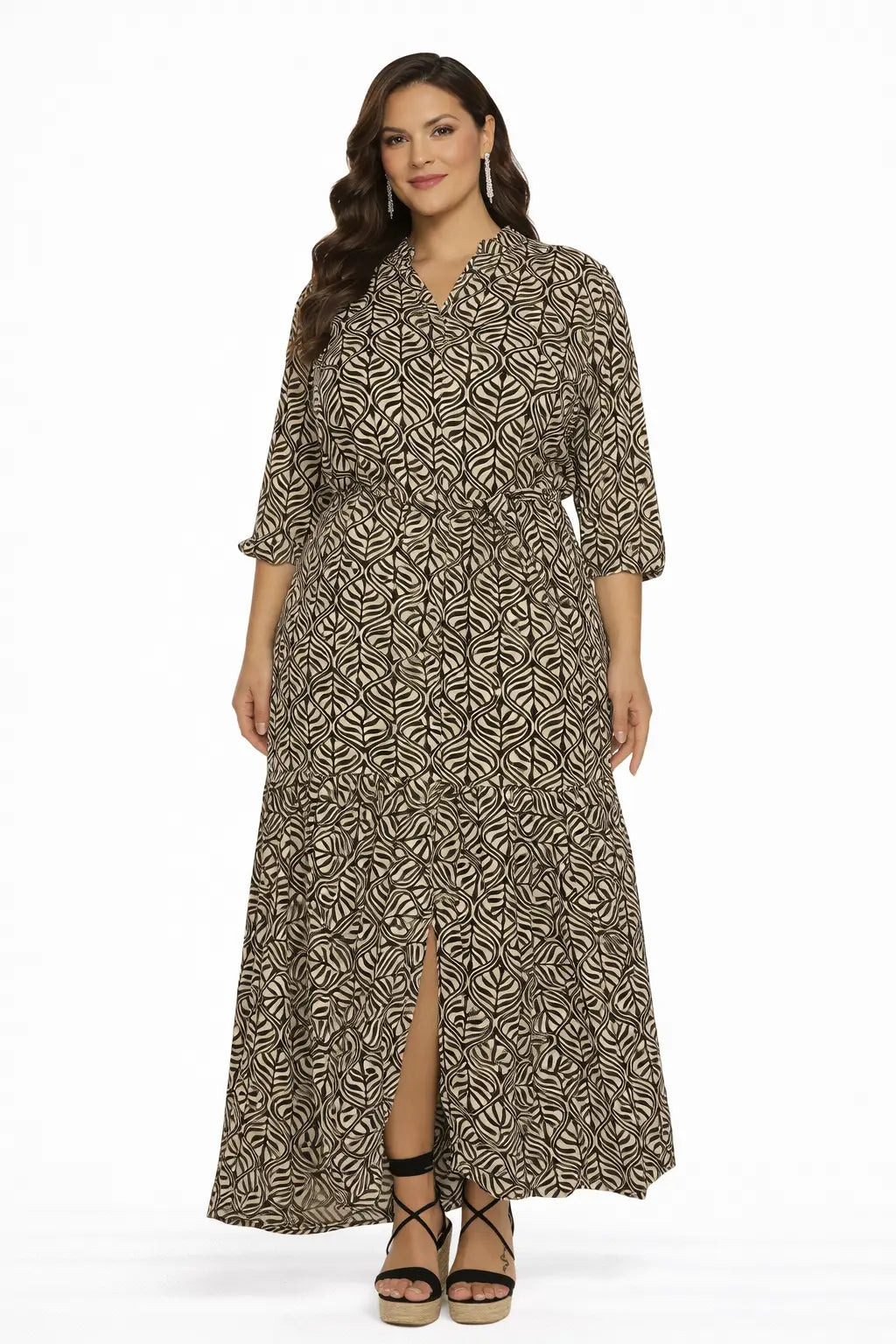 Vestido largo plus estampado tela ligera