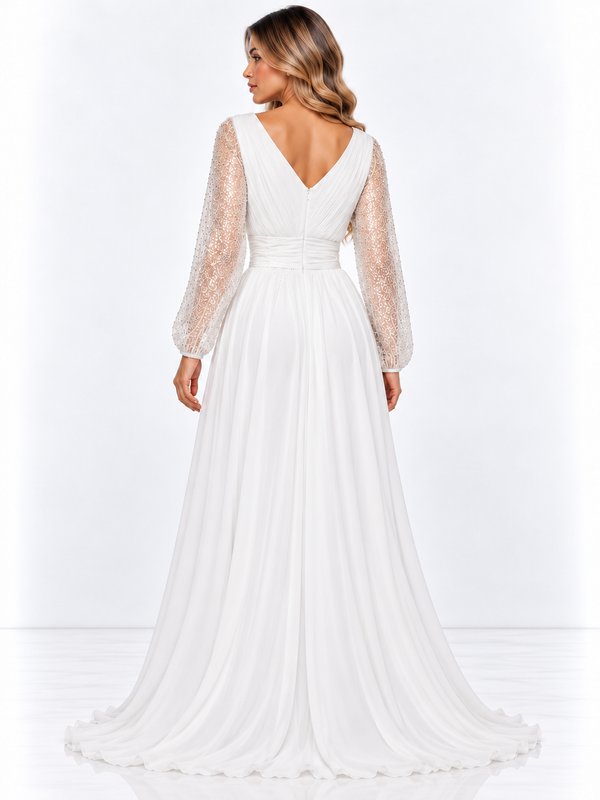 Enterizo blanco con mangas de brillos y capa larga - Ref: 9357-350 | Blanco lentejuela | PLU 63550
