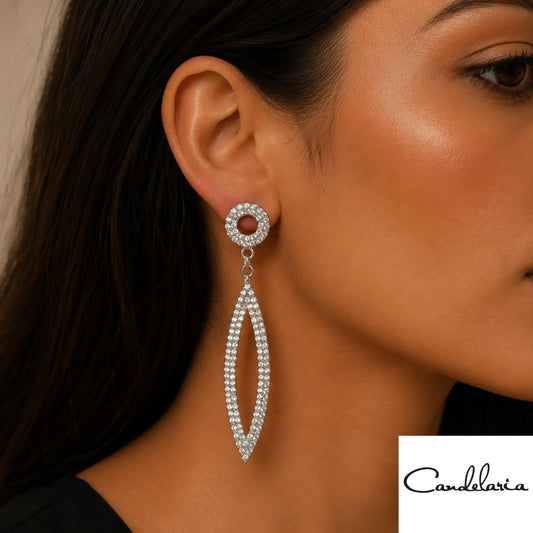 Aretes colgantes plateados con figuras geométricas - Plu: 1002