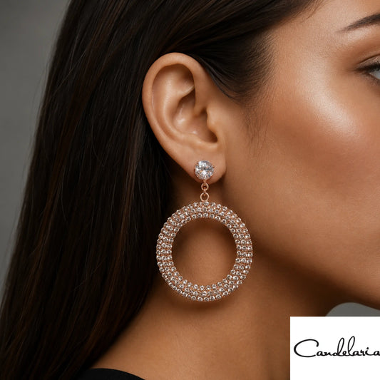 Aretes grandes en oro rosado con cristales - Plu: 1003