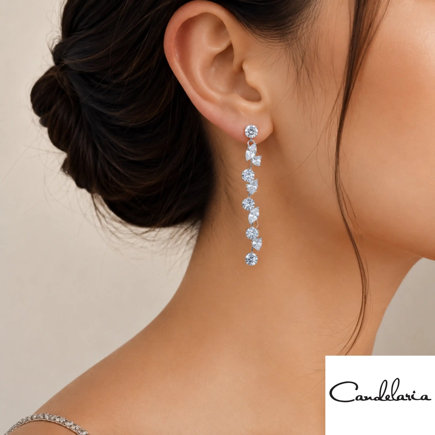 Aretes largos con cristales intercalados - Plu: 16805