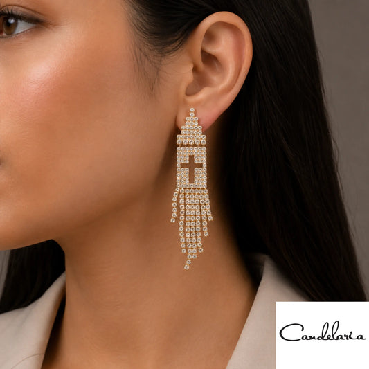 Aretes largos con diseño de cruz - Plu: 16806
