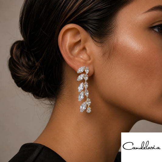 Aretes largos con piedras en forma de hoja - Plu: 1003