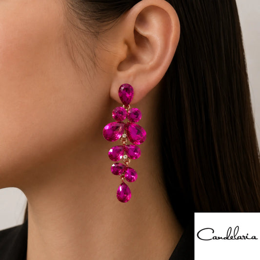 Aretes largos con piedras en lagrimas - Plu: 16806