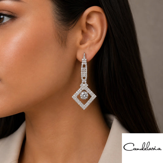 Aretes largos con rombos de cristales - Plu: 1002