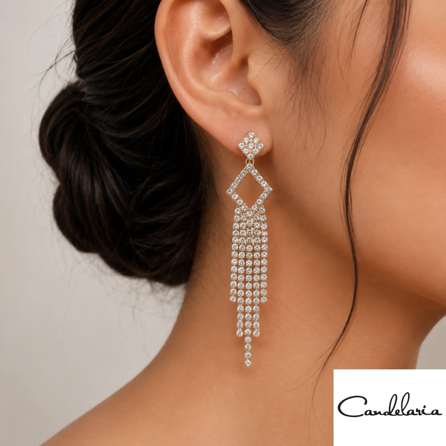 Aretes largos con rombos y flecos brillantes - Plu: 16806