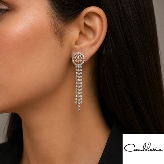Aretes largos con tiras de cristales - Plu: 1003