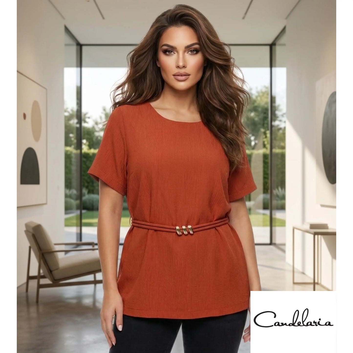 Blusa con cinturón delgado - Ref: 1148482-100