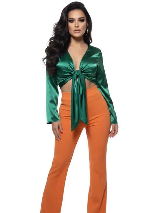 Blusa con escote en V profundo y manga larga