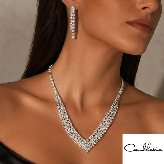Juegos de collar y aretes plateados con cristales - Plu: 1000