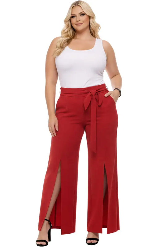 Pantalón plus bota ancha con abertura frontal