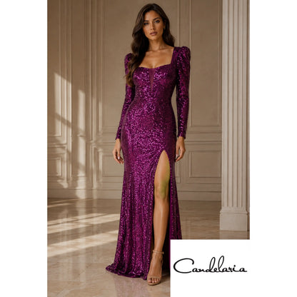 Vestido con escote cuadrado y abertura en la pierna - Ref: 2168-300