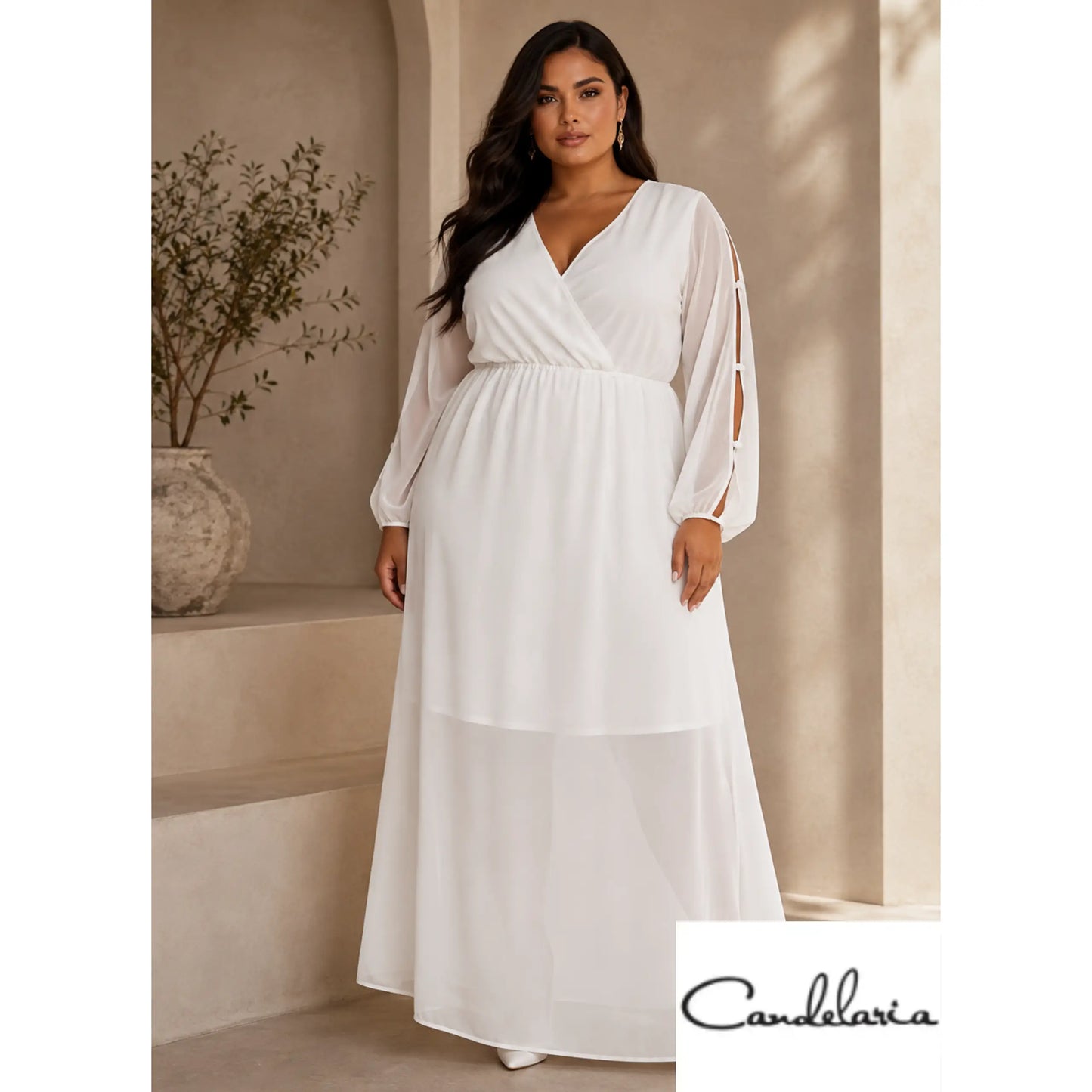 Vestido formal de manga larga plus - Ref: ID11419PL-210