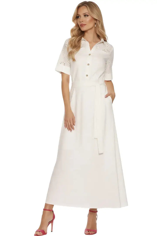 Vestido largo mujer con bordado suizo