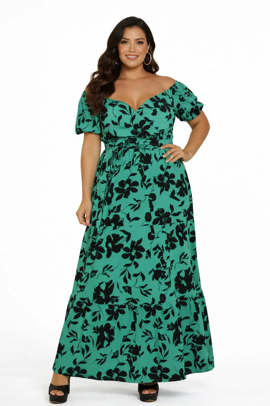 Vestido largo estampado plus diseño fluido