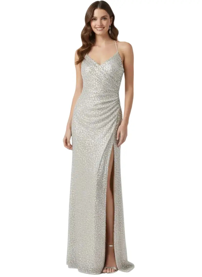 Vestido largo glam plateado - Ref: HMD14090-300