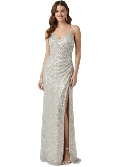 Vestido largo glam plateado - Ref: HMD14090-300