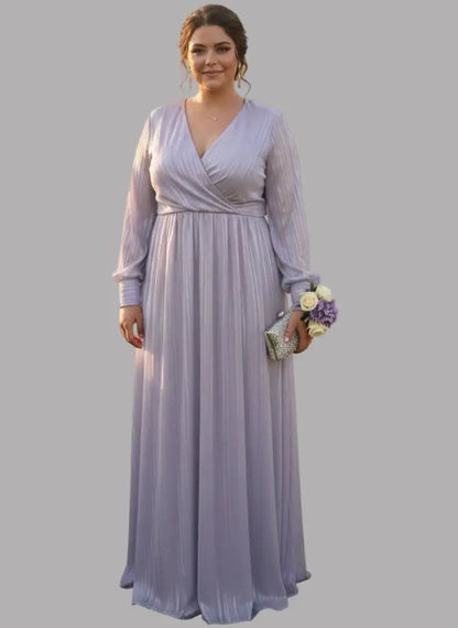 Vestido largo plus color lila para matrimonio
