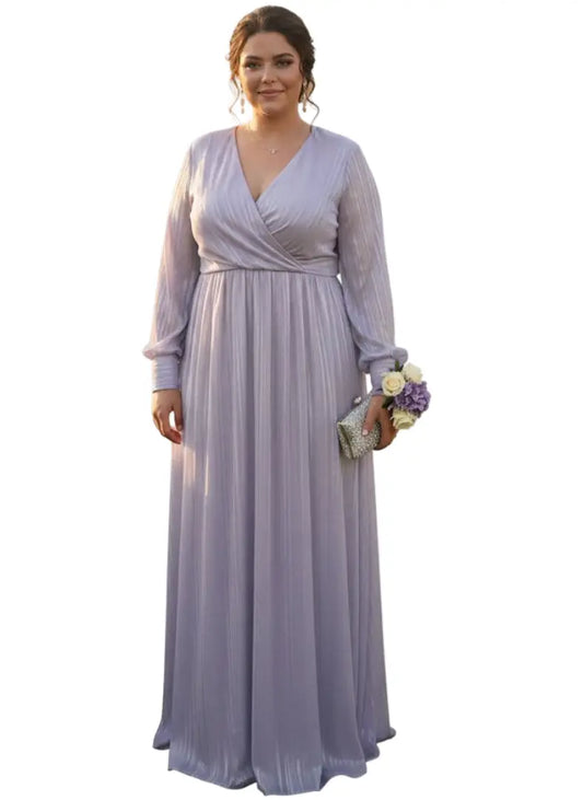 Vestido largo plus color lila para matrimonio