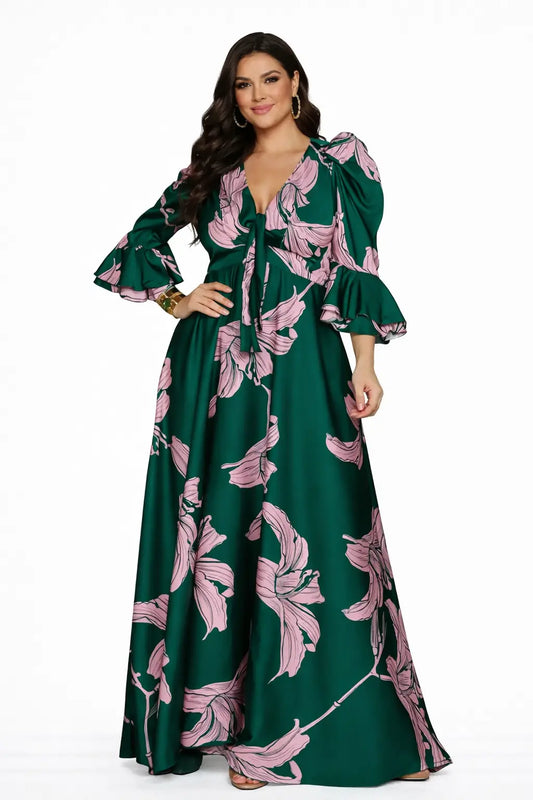 Vestido largo plus estampado fácil de usar