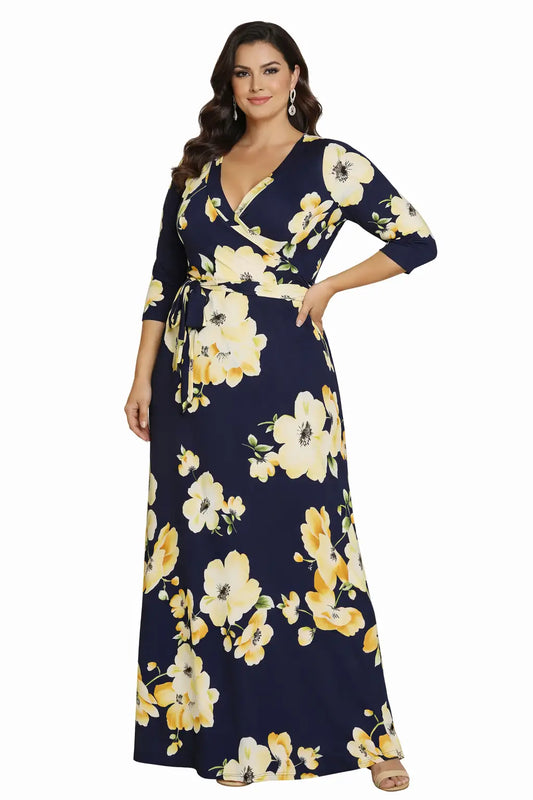 Vestido largo plus estampado femenino