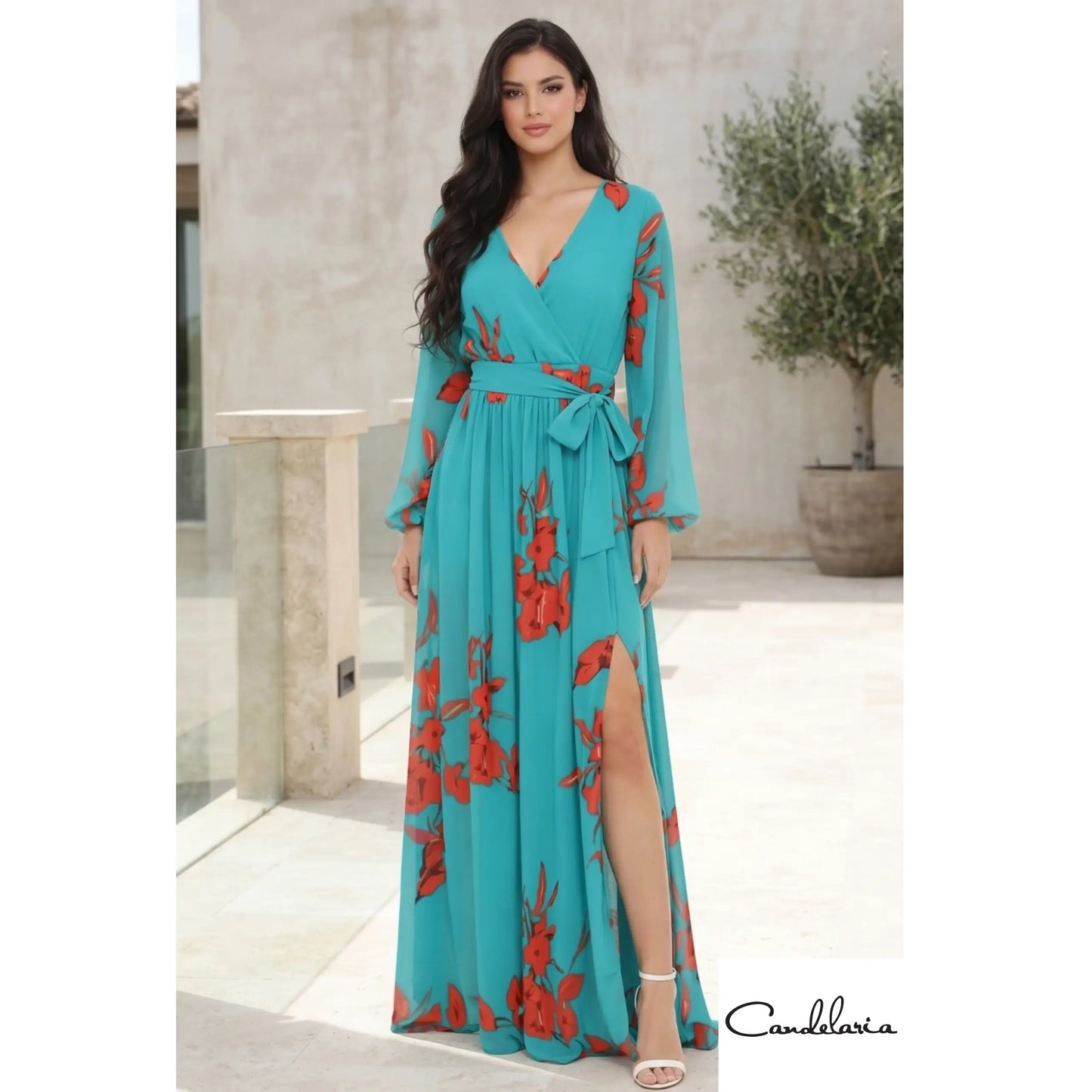 Vestido turquesa estampado - Ref: HD3004-280