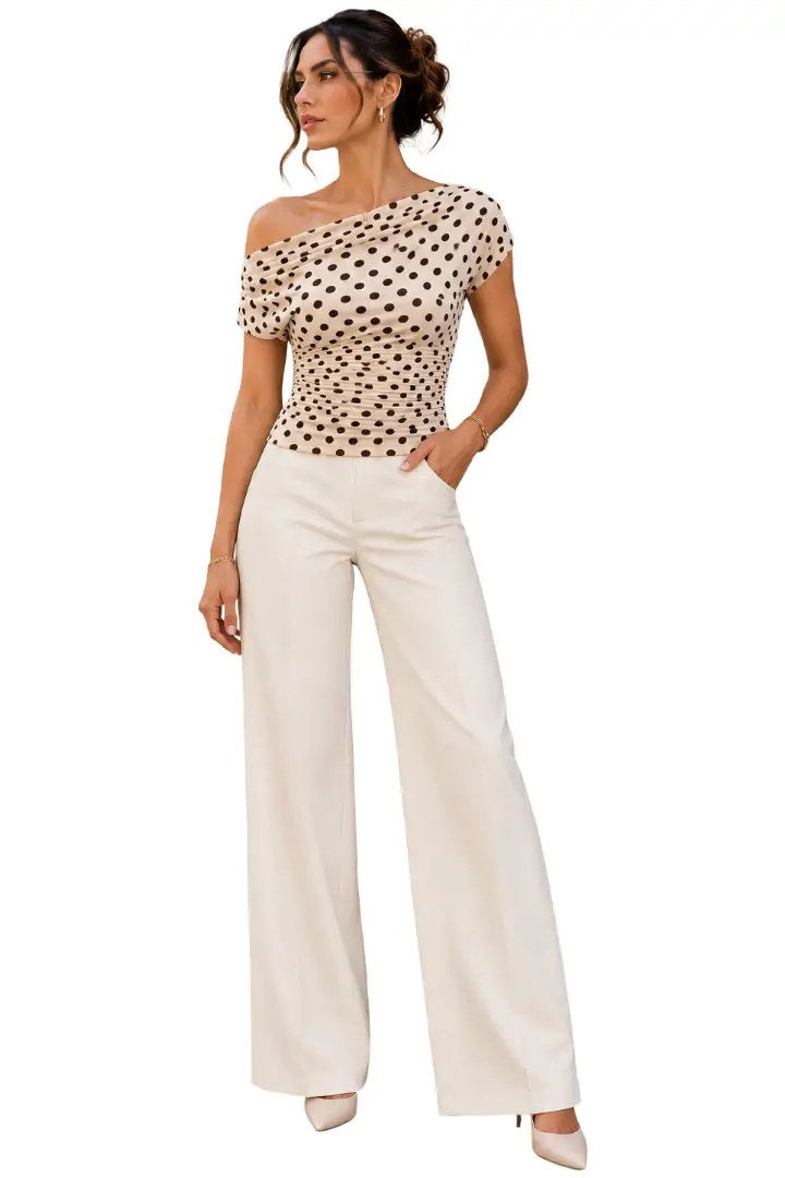 BLUSA BLANCA BOLAS CAFE    M