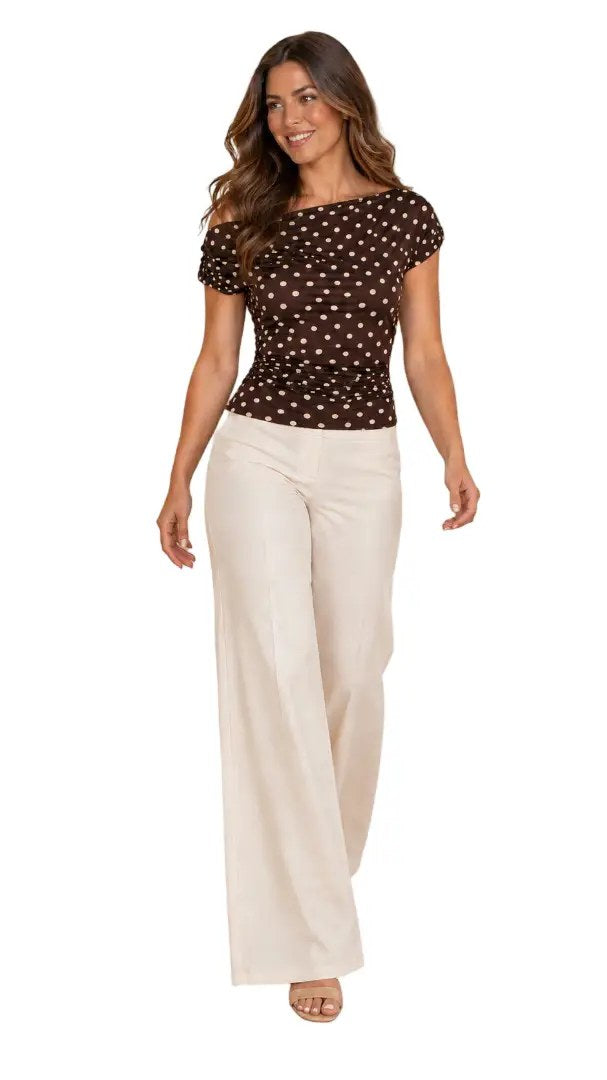 BLUSA BLANCA BOLAS CAFE    M