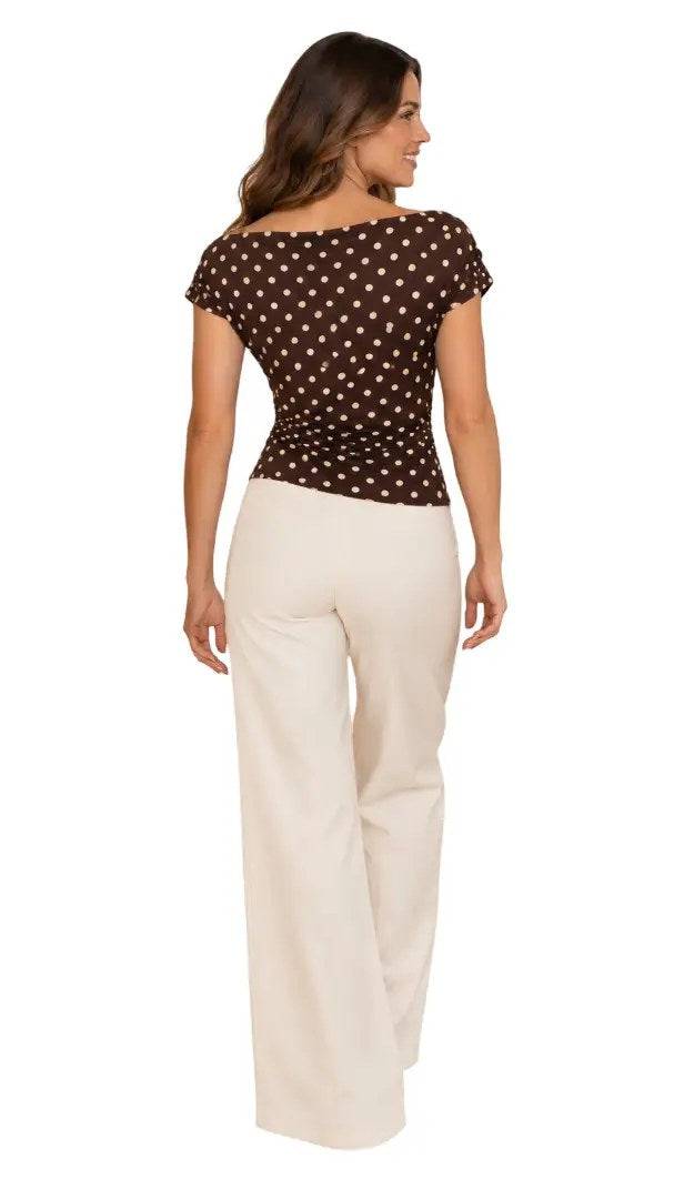 BLUSA BLANCA BOLAS CAFE    M