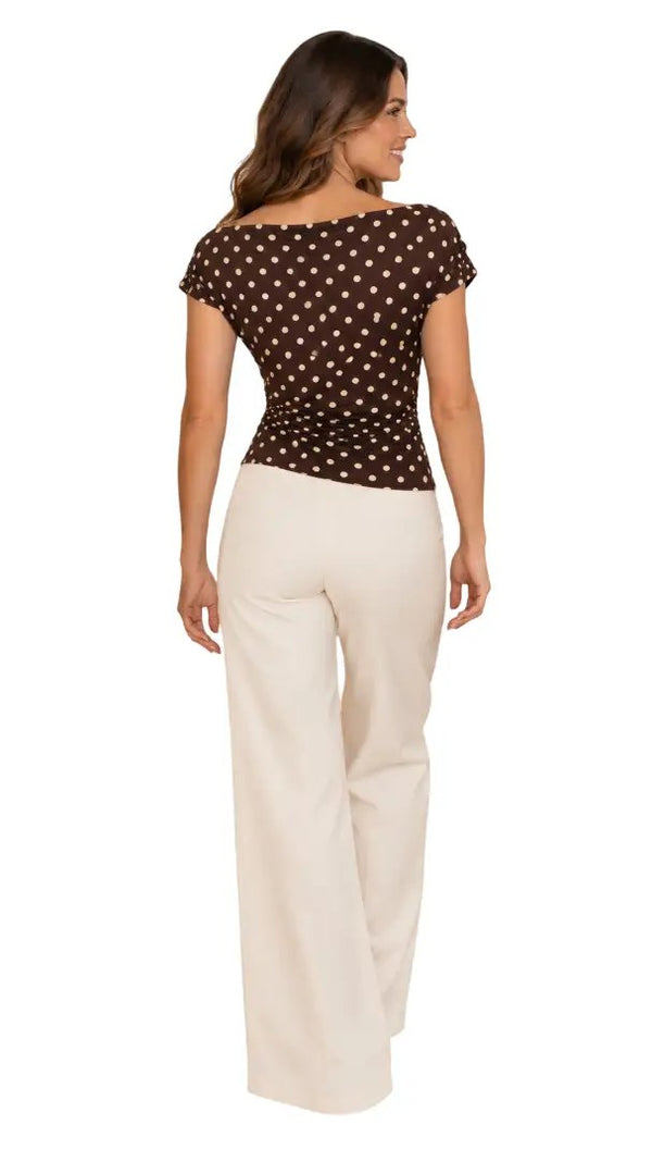 BLUSA BLANCA BOLAS CAFE    M