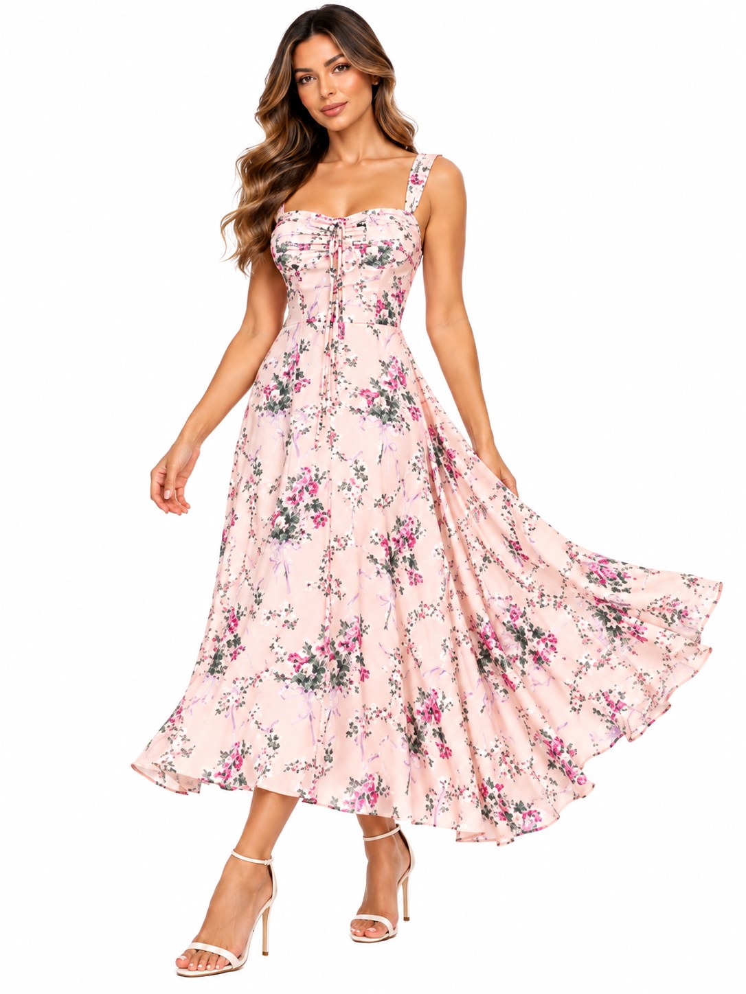 CASUAL V.L. MIDI FLORES RESORTES ROSA  S