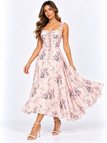 CASUAL V.L. MIDI FLORES RESORTES ROSA  S