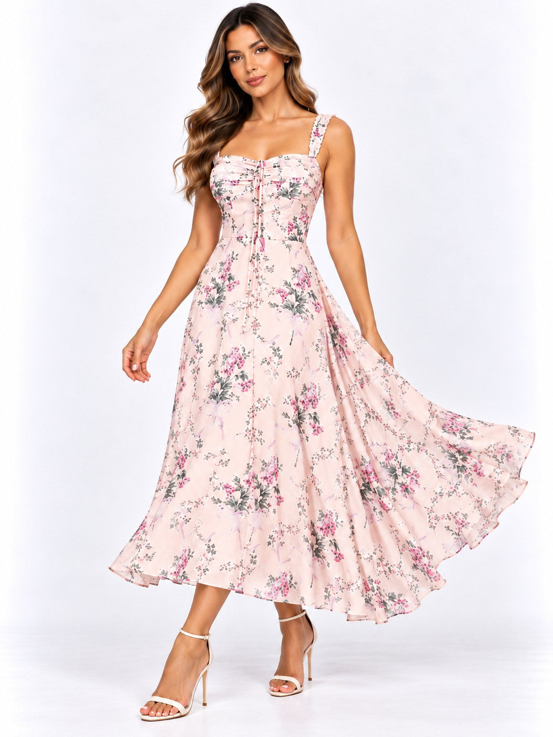 CASUAL V.L. MIDI FLORES RESORTES ROSA  S
