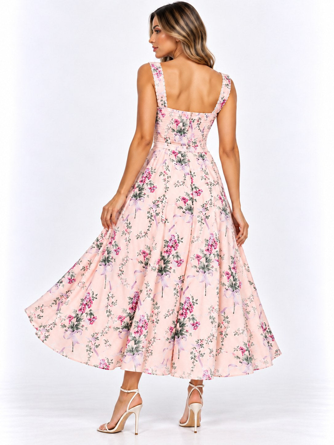 CASUAL V.L. MIDI FLORES RESORTES ROSA  S