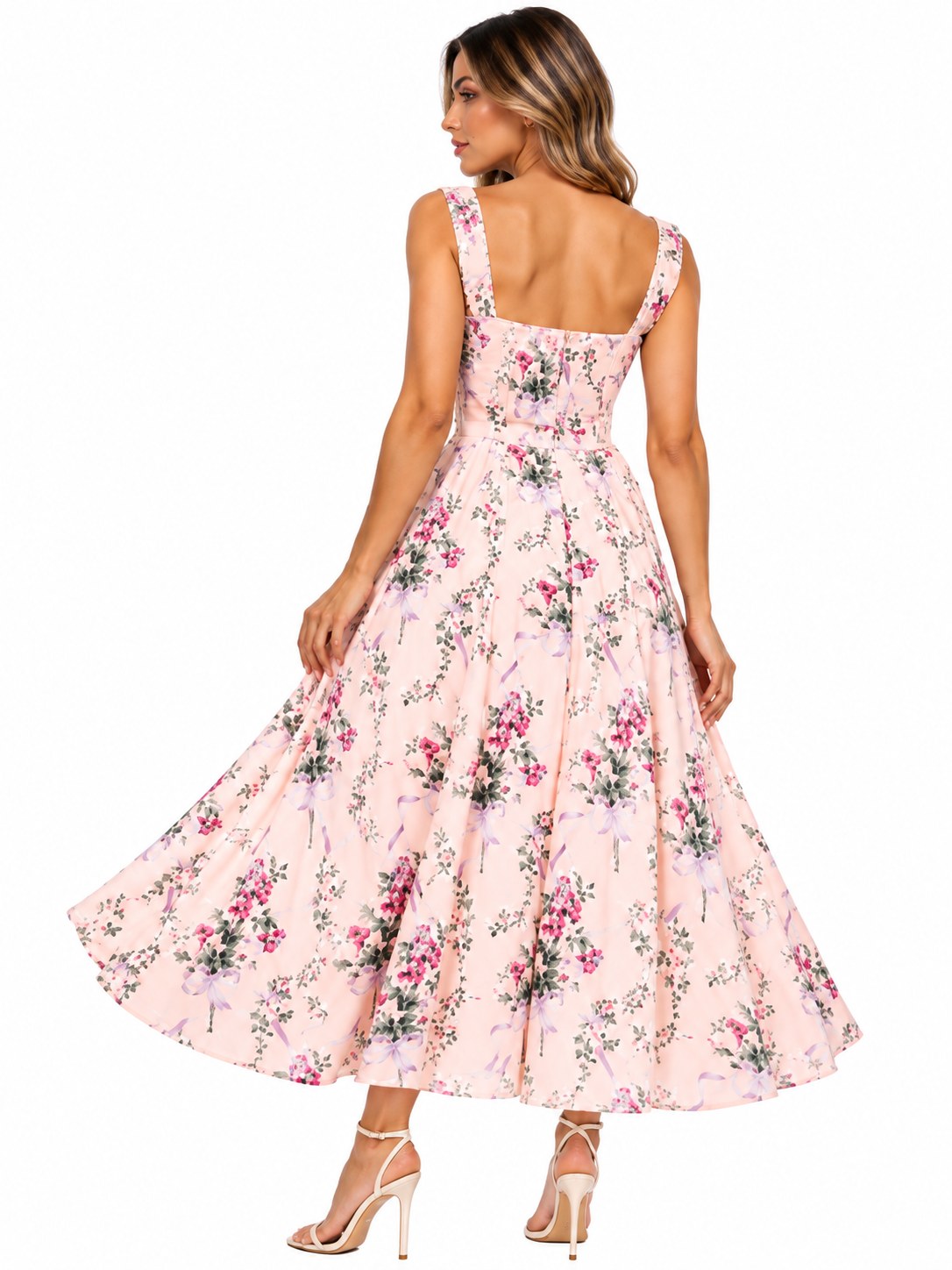 CASUAL V.L. MIDI FLORES RESORTES ROSA  S