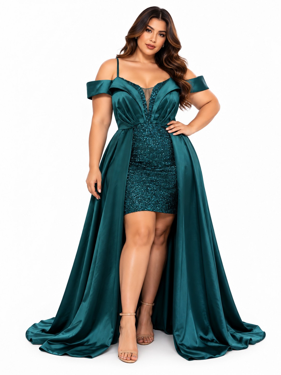 Vestido plus glam largo - Ref:  8821-340 | Fucsia | PLU 45498 45499